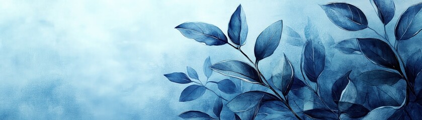 Elegant blue leaves on a soft gradient background, perfect for nature themes.