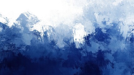 Abstract blue and white painting with textured strokes and soft gradients.