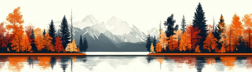 Serene autumn landscape with mountains and reflective lake