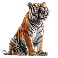 Obraz premium Majestic Roaring Tiger: Ferocious Big Cat in Wild Asian Wildlife Habitat - A Striking Illustration of Endangered Species and Zoological Art