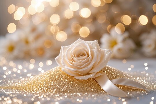 Elegant Cream Glitter Background for Weddings with Soft Shimmer and Bokeh Effect