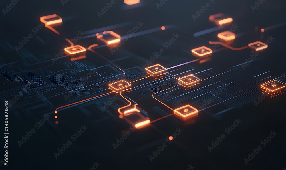 Poster A vibrant digital image representing cryptocurrency and blockchain technology network.