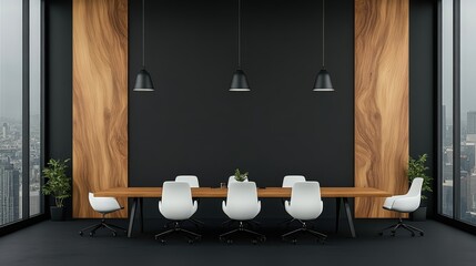Sleek Modern Meeting Room with Dark Walls and Elegant Lighting