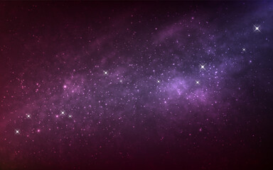 Space background. Realistic dark cosmos. Distant color nebulae. Deep space with constellations. Fantasy shining universe with stars. Glowing galaxy wallpaper. Vector illustration.