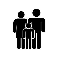 Family icon vector. Black silhouette symbol. Simple parent child. Social unity.