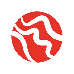 Abstract circle shape. Red dynamic symbol. Curved wave pattern. Modern vector icon.