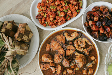 Top View of Various Indonesian Food Menu Served on The Table During Eid Mubarak Moment