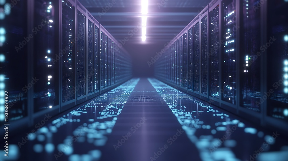 Poster Futuristic cryptocurrency mining data center image featuring advanced technology and streamlined design.