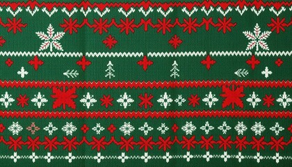 Festive holiday sweater pattern vibrant green background textile design cheerful atmosphere flat lay view christmas concept