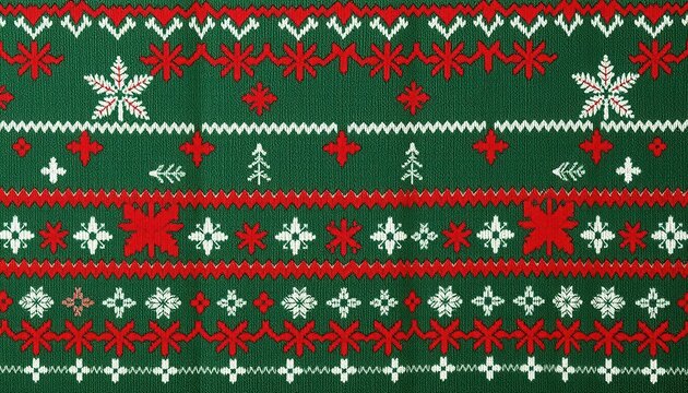 Festive holiday sweater pattern vibrant green background textile design cheerful atmosphere flat lay view christmas concept
