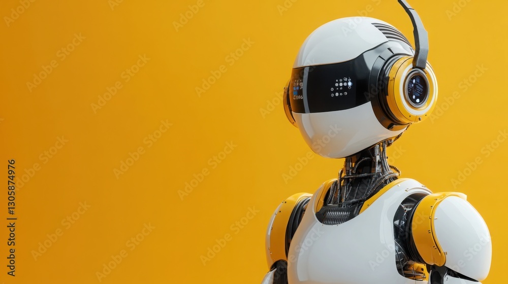 Poster futuristic robot with sleek design standing in a modern environment displaying advanced technology