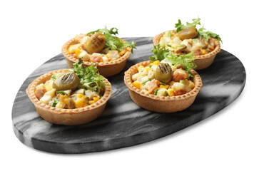 Tartlets with delicious filling isolated on white
