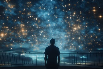 Fototapeta premium Starry Night Silhouette: A Cosmic Landscape of Enchanted Serenity