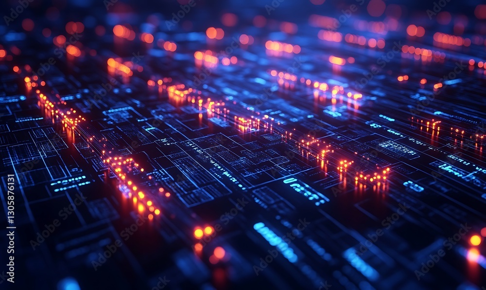 Leinwandbilder a vibrant image depicting a cryptocurrency transaction map with glowing blockchain elements.