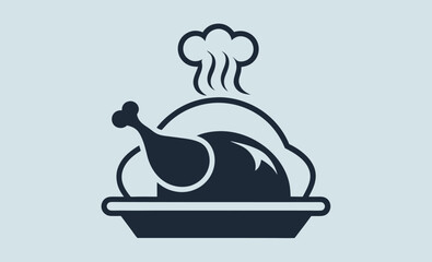 Baked chicken vector icon, baked chicken silhouette, roasted poultry vector illustration