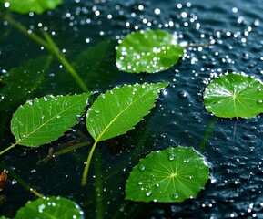 Very heavy rain makes green leaves fall