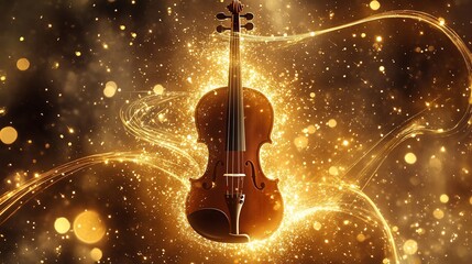 Fototapeta premium A Majestic Violin Bathed in Golden Light with Sparkling Ambiance