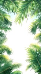Tropical Palm Fronds Frame, Sky Background