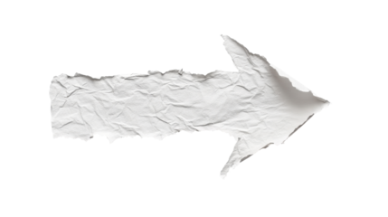 A textured, crumpled white paper arrow pointing to the right on a black background.