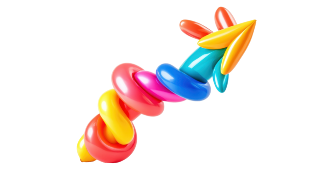 Colorful twisted balloon sculpture with vibrant hues creating a playful atmosphere.