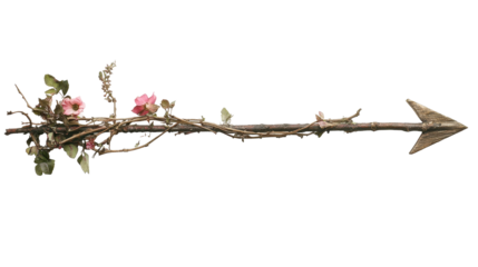 A beautifully crafted arrow entwined with delicate flowers and foliage, symbolizing nature's harmonious blend.