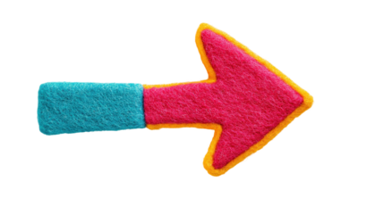 A colorful felt arrow pointing right, featuring vibrant pink, blue, and orange colors, ideal for creative projects.