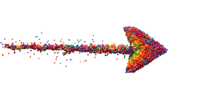A vibrant arrow made of colorful spheres, conveying a sense of direction and energy.