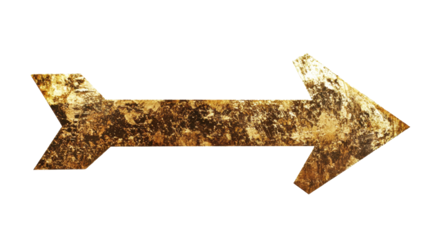 A large, distressed gold arrow pointing right, symbolizing direction and guidance.