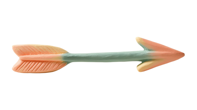A colorful, stylized arrow pointing right, showcasing a blend of pastel colors and intricate feather details.