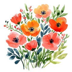 Fototapeta premium Watercolor Poppy Flower Bouquet.