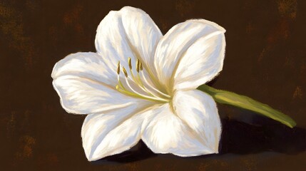 Elegant White Lily Flower Painting Brown Background Art