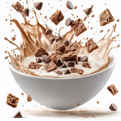 Indulgent Chocolate Cereal Splash with Milk: Wholesome Breakfast Delight