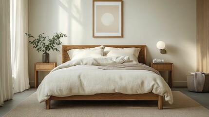 Modern Minimalist Bedroom With Wooden Bed And Neutral Decor
