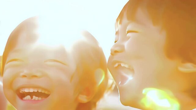楽しそうな2人のアジア人の子どもの笑顔のクローズアップ