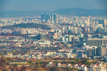 Seoul South Korea city skyline view from Namsan Mountain in autumn