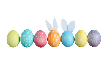 PNG, Easter, set of painted Easter eggs with rabbit ears, isolated on white background