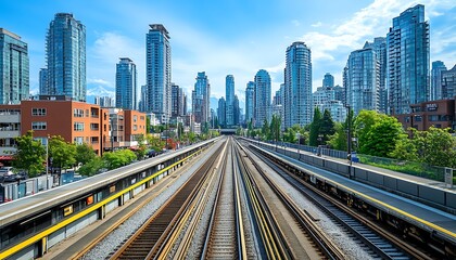 City Rail Tracks Urban Skyline