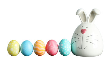 PNG, Easter, set of painted Easter eggs with rabbit, with space for text, isolated on white background