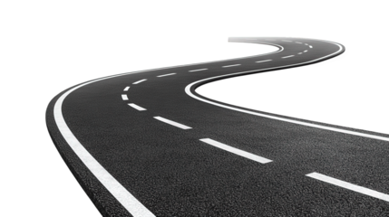 a winding road with a smooth asphalt surface and white lane markings. suggesting a journey or travel the minimalist background enhances the focus on the road. symbolizing movement and direction