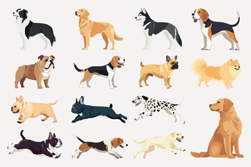 Diverse dog breeds illustration, element vector set