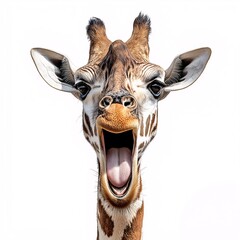 Funny Startled Giraffe Wildlife Portrait: A Cheerful Close-up in Vibrant Colors