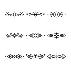 Set of decorative line art dividers with floral and scroll designs.