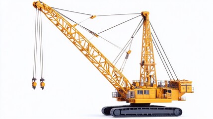 Detailed view of a yellow crane isolated on a clean white background