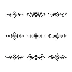 Set of decorative line art dividers with floral motifs