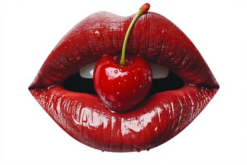 Glossy Red Cherry-Lips: Vibrant Sweet Seduction in Artistic Close-Up Photography