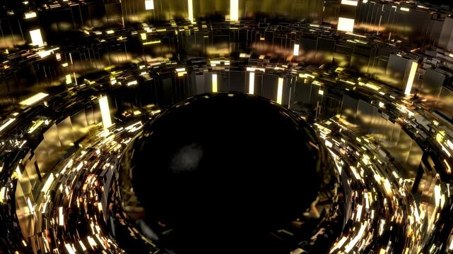 VJ 球体 サイバー 基地 ブロック 反射 メタル 黄色 [ループ対応] [別Verあり]