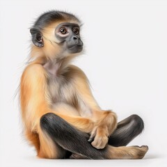Obraz premium <Studio Headshot of Adorable Curious Monkey: Young Black and Golden Primate in Safe Captive Environment – Wildlife Portrait for Nature Conservation and Zoology Research>