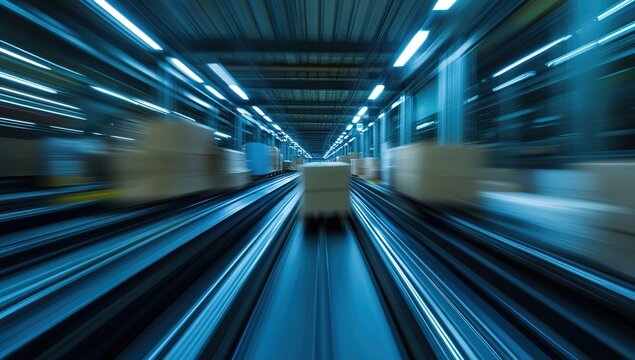 Fast Moving Cardboard Boxes on Conveyor Belt in a Modern Factory