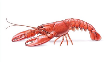 Detailed Colored Pencil Lobster Illustration Side Profile, Crustacean Concept, Seafood, Red Crayfish Seafood, Illustration
