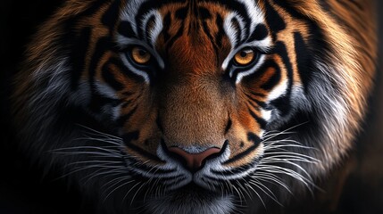 Naklejka premium Majestic Tiger Portrait in the Wild: Captivating Wildlife Photography of Iconic Big Cat with Striking Stripe Patterns in its Natural Habitat